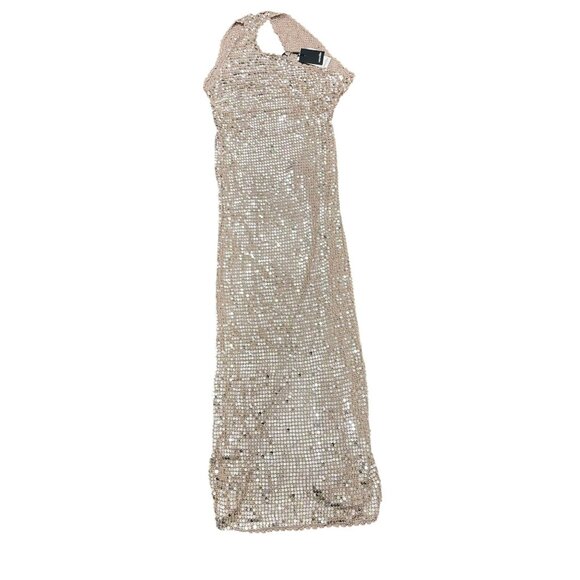 Retrofete $745 Candice Tan Sequin Maxi Crochet Dress Sz M/L Cutout NWT - Picture 8 of 8